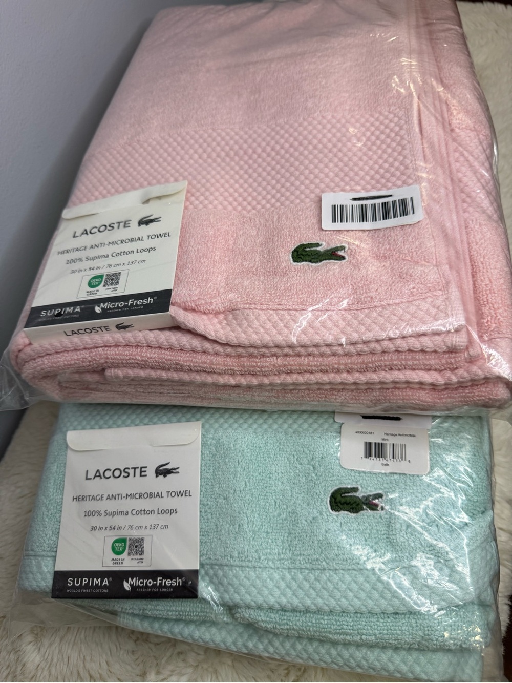 Lacoste Pastel Pink & Mint Cotton Towels